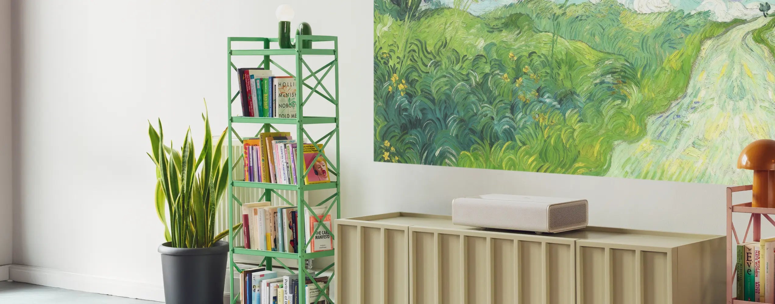 Ultra short throw laser projector placed near a wall